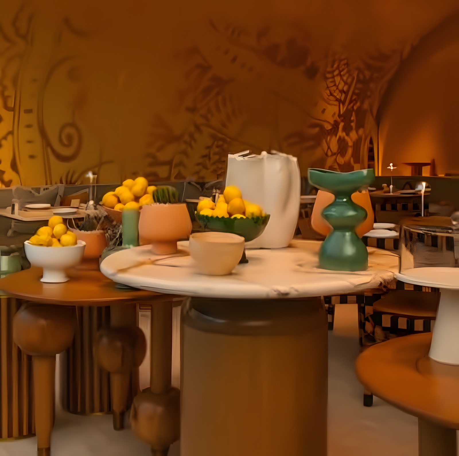 Tables set with bowls of lemons at Somewhere in Abu Dhabi